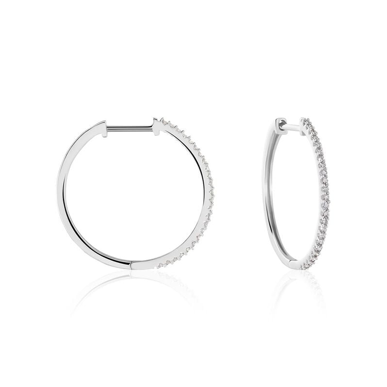 ARYANNA Damen Creolen Wei&szlig;gold 375 (9 Karat) Diamant Wei&szlig; 0,18 ct B 0,95 mm - Creolen Damen | OROVIVO