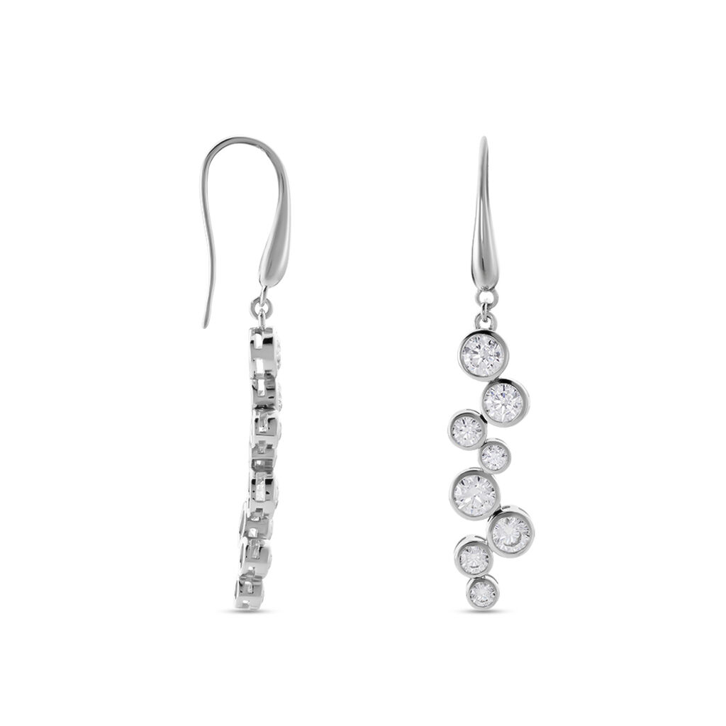 BUBA Damen Ohrringe Lang Silber 925 Zirkonia Wei&szlig; B 8 mm