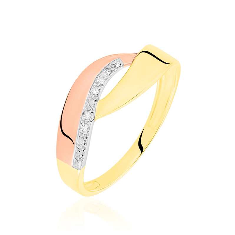 Damen Ring Gold Tricolor 375 (9 Karat) Diamant Wei&szlig; 0,02 ct - Ringe mit Stein Damen | OROVIVO