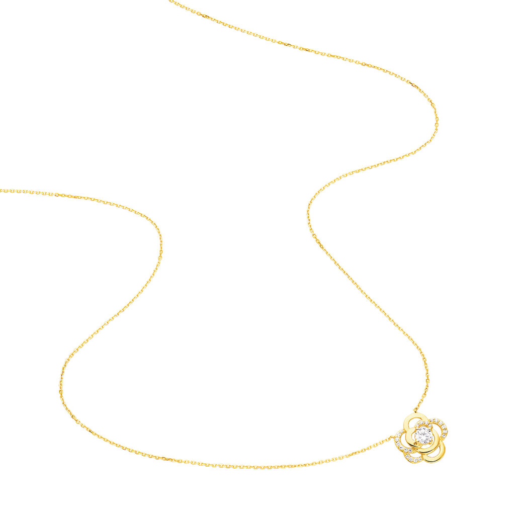 FLORA 2 Damen Collier Gold 375 (9 Karat) Zirkonia Wei&szlig; Blume