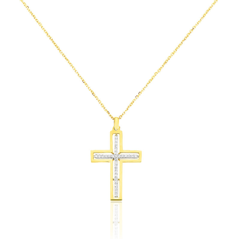 Kreuz HO 2 Damen Collier Gold 375 (9 Karat) Diamant Wei&szlig; 0,07 ct Religi&ouml;ses Kreuz - Halsketten Damen | OROVIVO