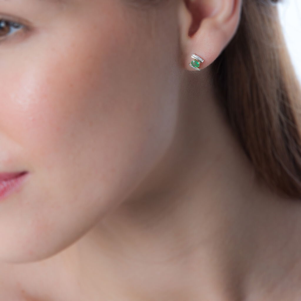 Boucles D'oreilles Puces Monica Or Jaune Emeraude Et Diamant - Spannringe Damen | OROVIVO