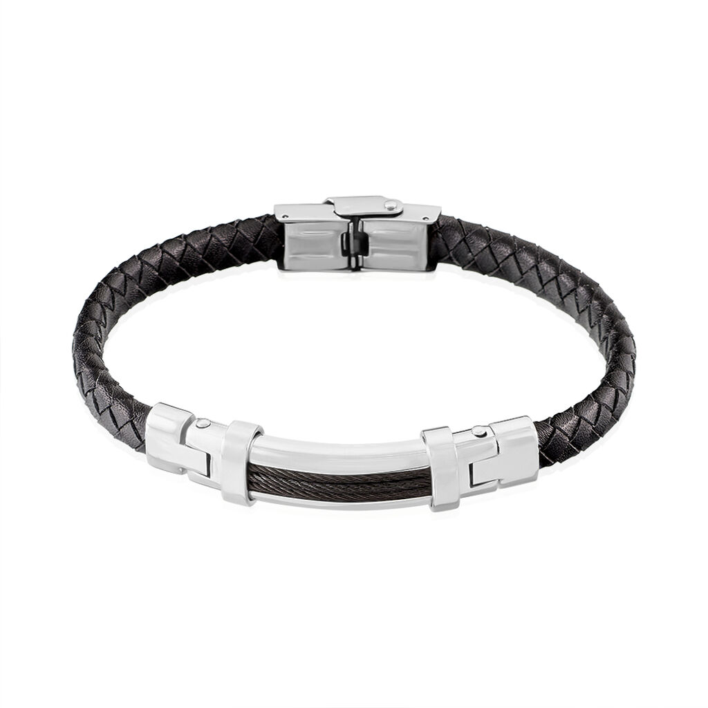 Herren Lederarmband Edelstahl Schwarz - Armbänder Herren | OROVIVO