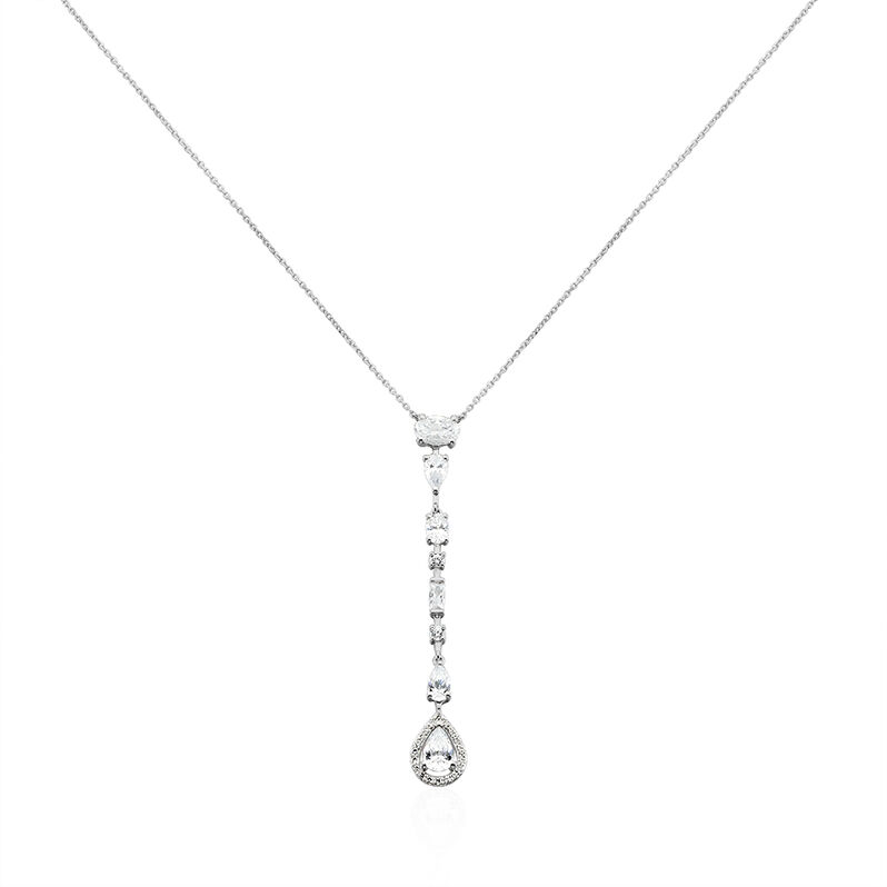 GLISA Damen Collier Wei&szlig;gold 375 (9 Karat) Zirkonia Wei&szlig; Tropfen - Halsketten Damen | OROVIVO