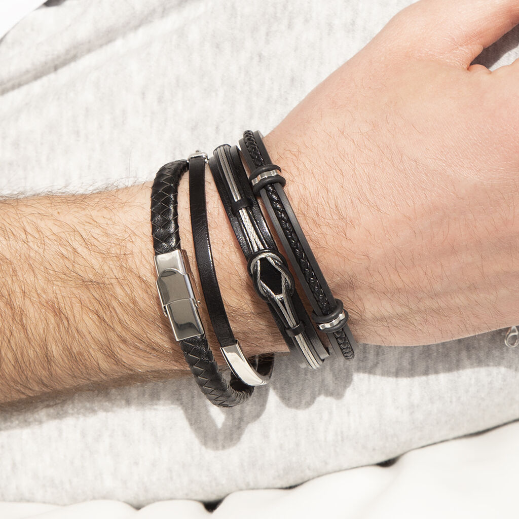Herren Lederarmband Edelstahl Schwarz Knoten - Armbänder mit Anhänger Herren | OROVIVO