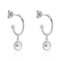 Damen Creolen Silber Silber 925 Zirkonia Blau Kreis Scharika 14,00mm 