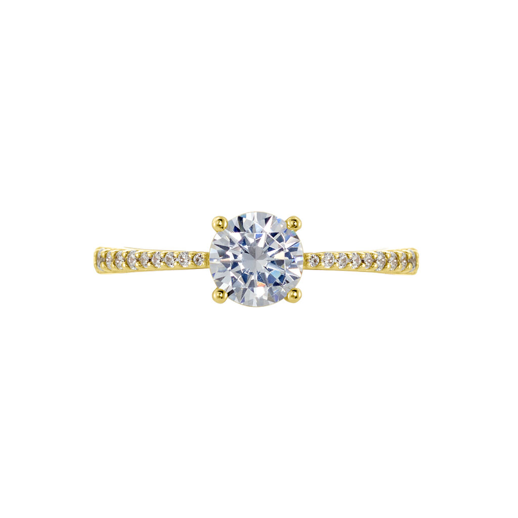 PAULINA Damen Ring Silber vergoldet 925 Zirkonia Wei&szlig; 1,35 ct B 1,7 mm