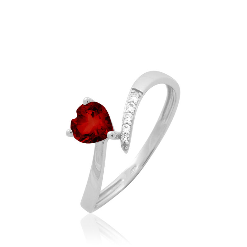 Bague Eva Or Blanc Grenat Et Diamant - Spannringe Damen | OROVIVO