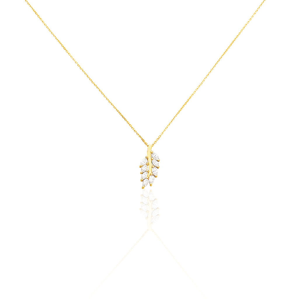 HINNA Damen Collier Gold 375 (9 Karat) Zirkonia Wei&szlig; 1 ct Blatt