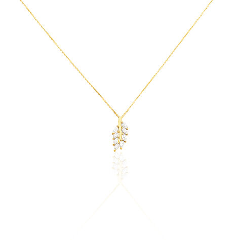 HINNA Damen Collier Gold 375 (9 Karat) Zirkonia Wei&szlig; 1 ct Blatt - Halsketten  | OROVIVO