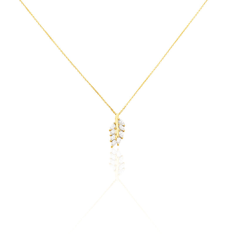HINNA Damen Collier Gold 375 (9 Karat) Zirkonia Wei&szlig; 1 ct Blatt - Halsketten Damen | OROVIVO