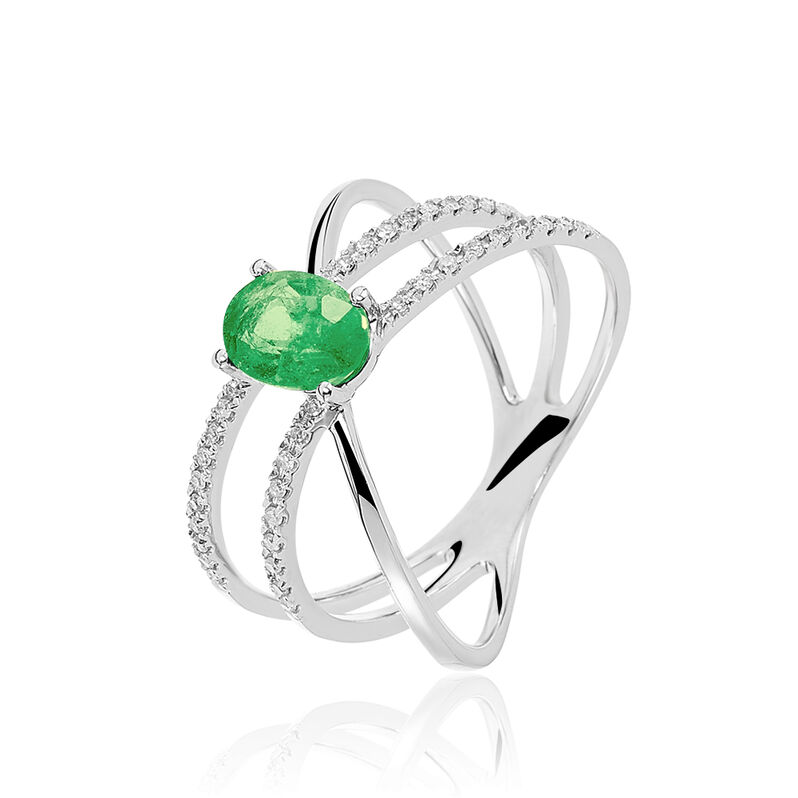 Bague Ava Or Blanc Emeraude Et Diamant - Spannringe Damen | OROVIVO