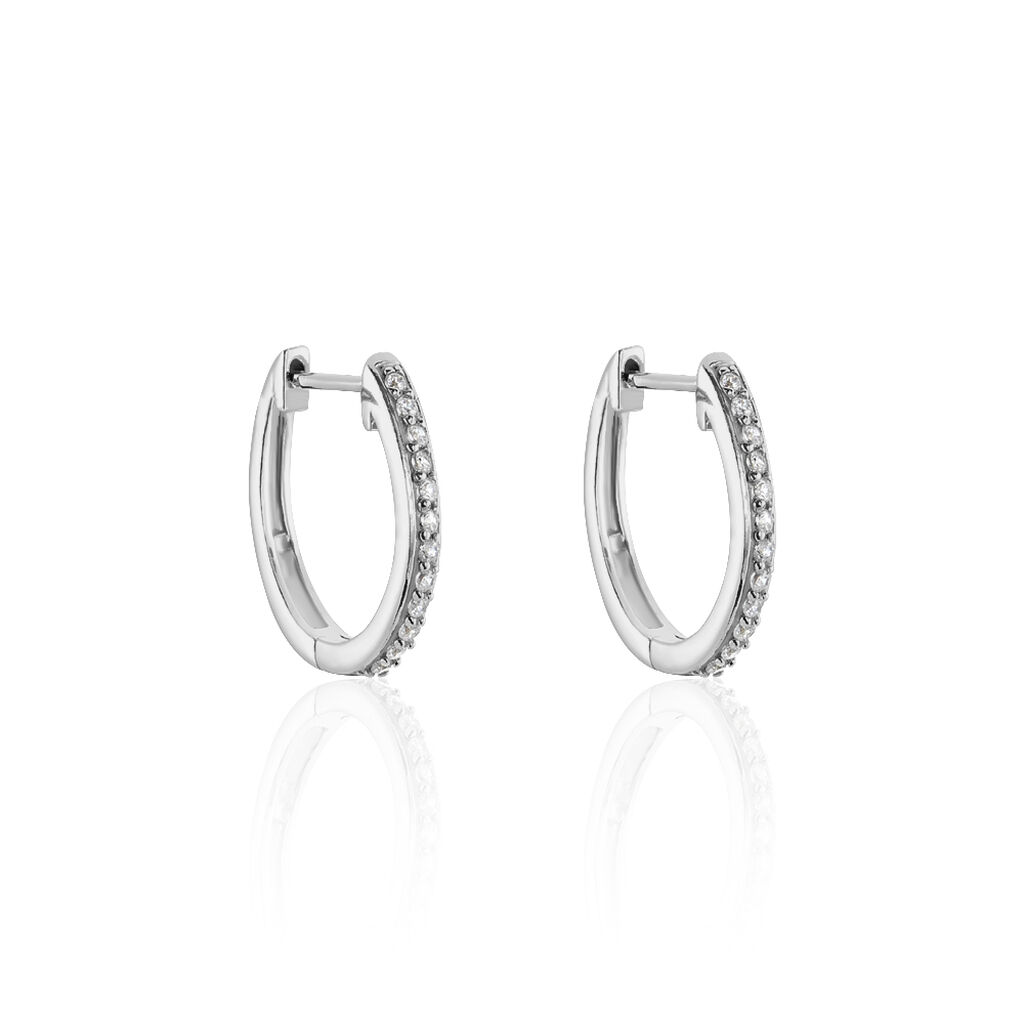 THEOPHANEE Damen Creolen Silber 925 Zirkonia Wei&szlig; 0,08 ct B 0,91 mm