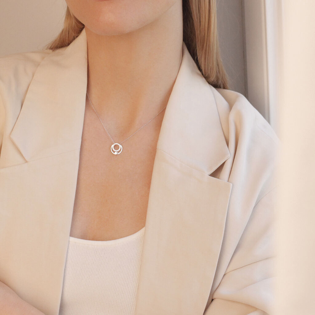 Damen Collier Weißgold 375 Zirkonia Kreis Laura - Halsketten Damen | OROVIVO