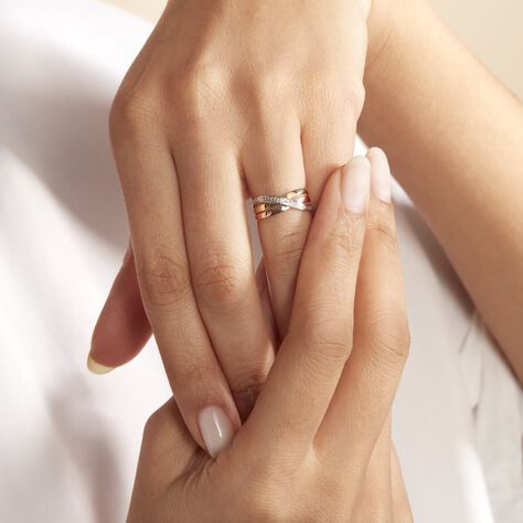 Damen Ring Gold 375 Diamanten 0,05ct Tricolor gekreuzt Croisee - Solitärringe Damen | OROVIVO