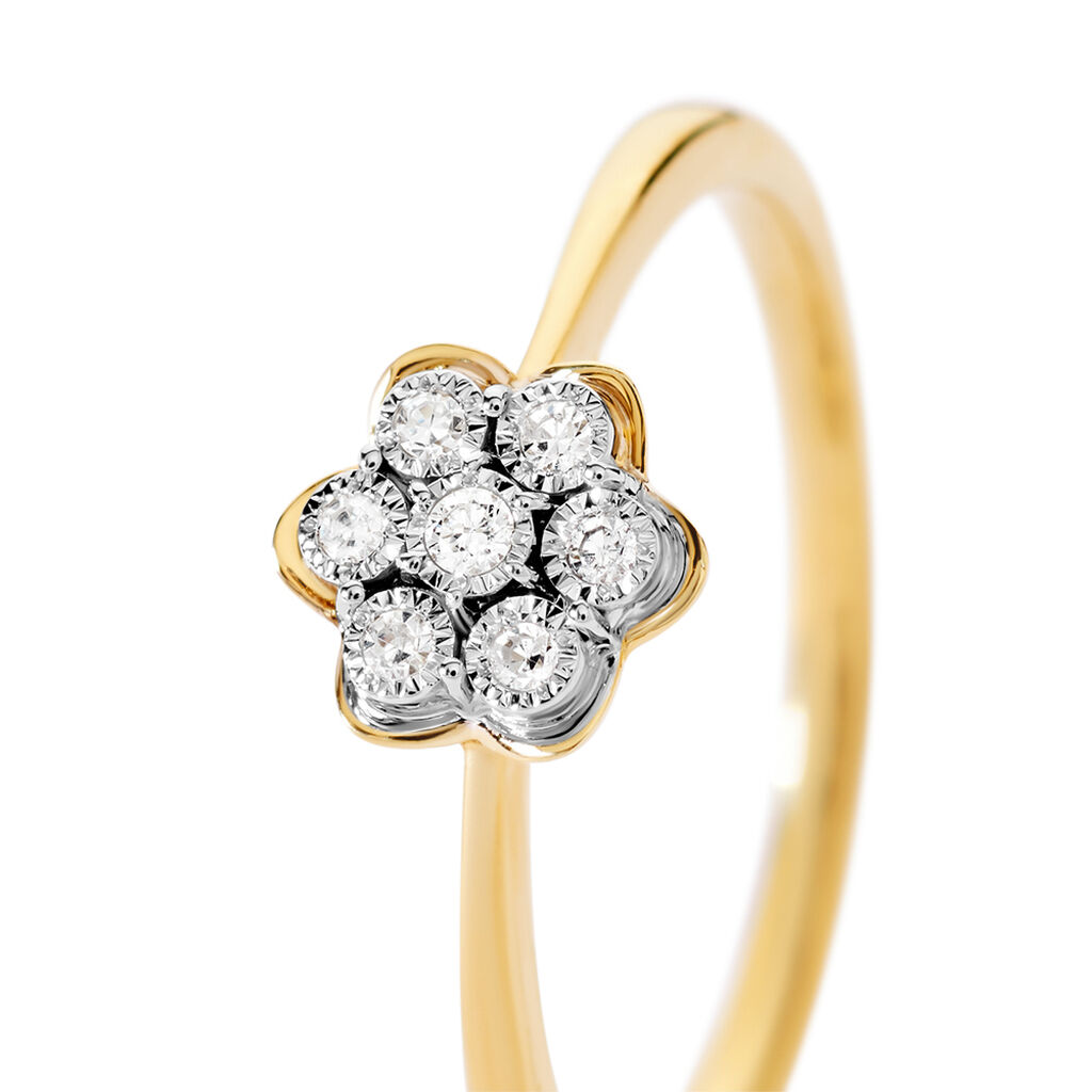KAROLINE Damen Ring Gold 375 (9 Karat) Diamant Wei&szlig; 0,03 ct Blume