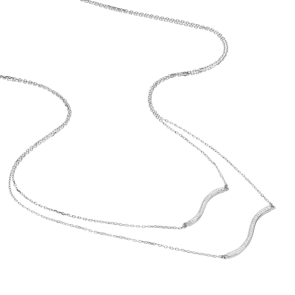 Damen Collier Silber 925 Zirkonia Wei&szlig; Welle
