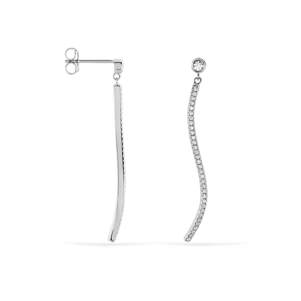 BOYKA Damen Ohrringe Lang Silber 925 Zirkonia Wei&szlig; Welle