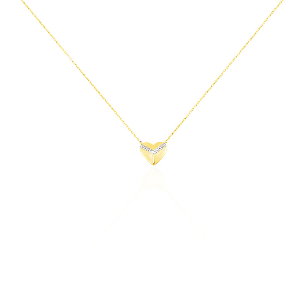 HERZ FULL Damen Collier Gold 375 (9 Karat) Diamant Wei&szlig; 0,03 ct Herz