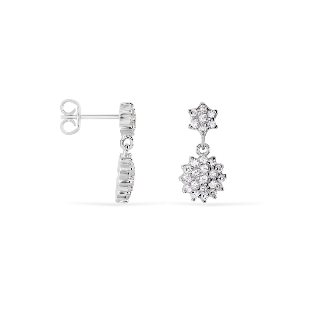 PARISA Damen Ohrstecker Silber 925 Zirkonia Wei&szlig; 0,2 ct Blume