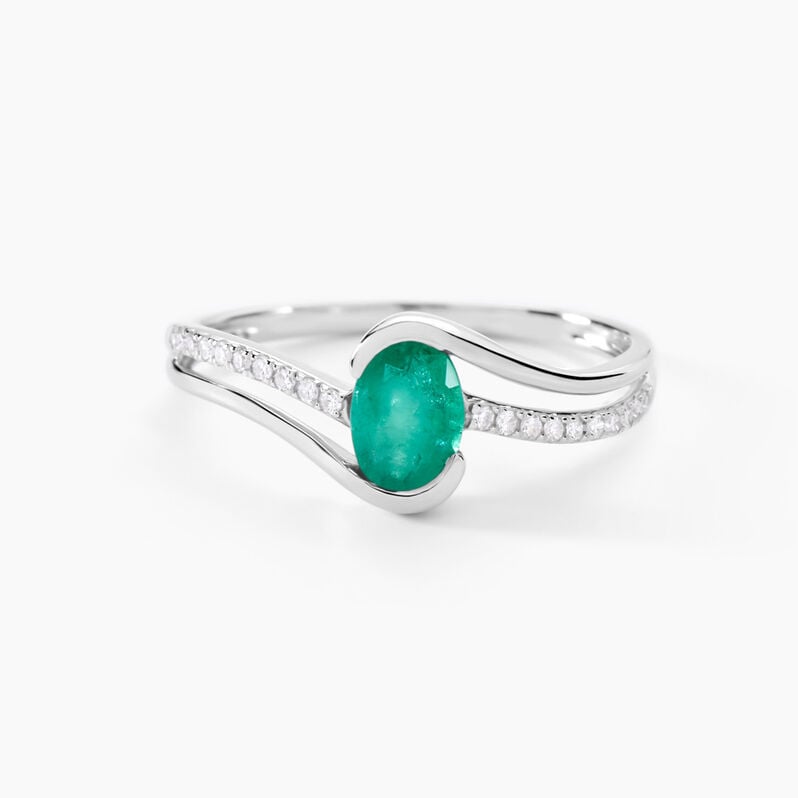 Bague Anja Or Blanc Emeraude Et Diamant - Spannringe Damen | OROVIVO