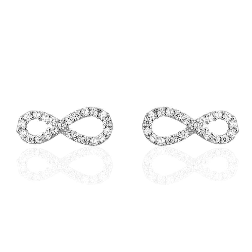 CLELIA INFINITY Damen Ohrstecker Silber 925 Zirkonia Weiß Unendlichkeit, Ohrstecker mit Stein