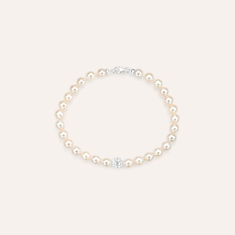 Bracciale Gabrielle Oro Bianco Perla D'Acqua Dolce Cristallo - Spannringe Damen | OROVIVO