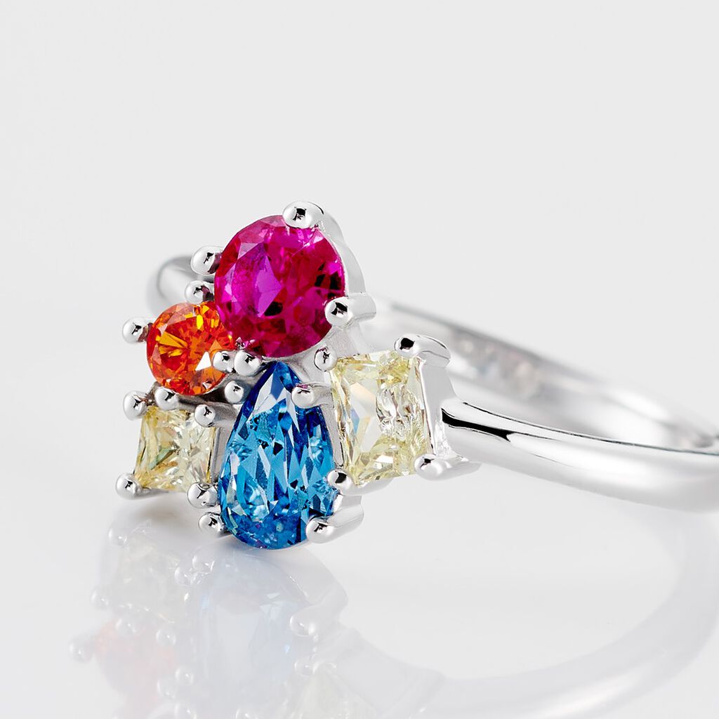 LAYLANI Damen Ring Silber Silber 925 Spinell Rot 0,13 ct Blume