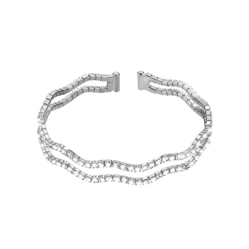 Bracciale bangle doppio in metallo rodiato e cristalli - Spannringe Damen | OROVIVO