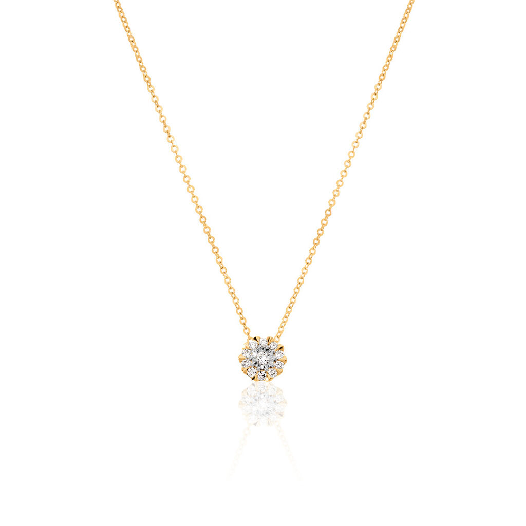 ALLYSON Damen Collier Gold Bicolor Gelb/Silber 585 (14 Karat) Diamant Weiß 0,040 ct Rosette, Collier mit Stein