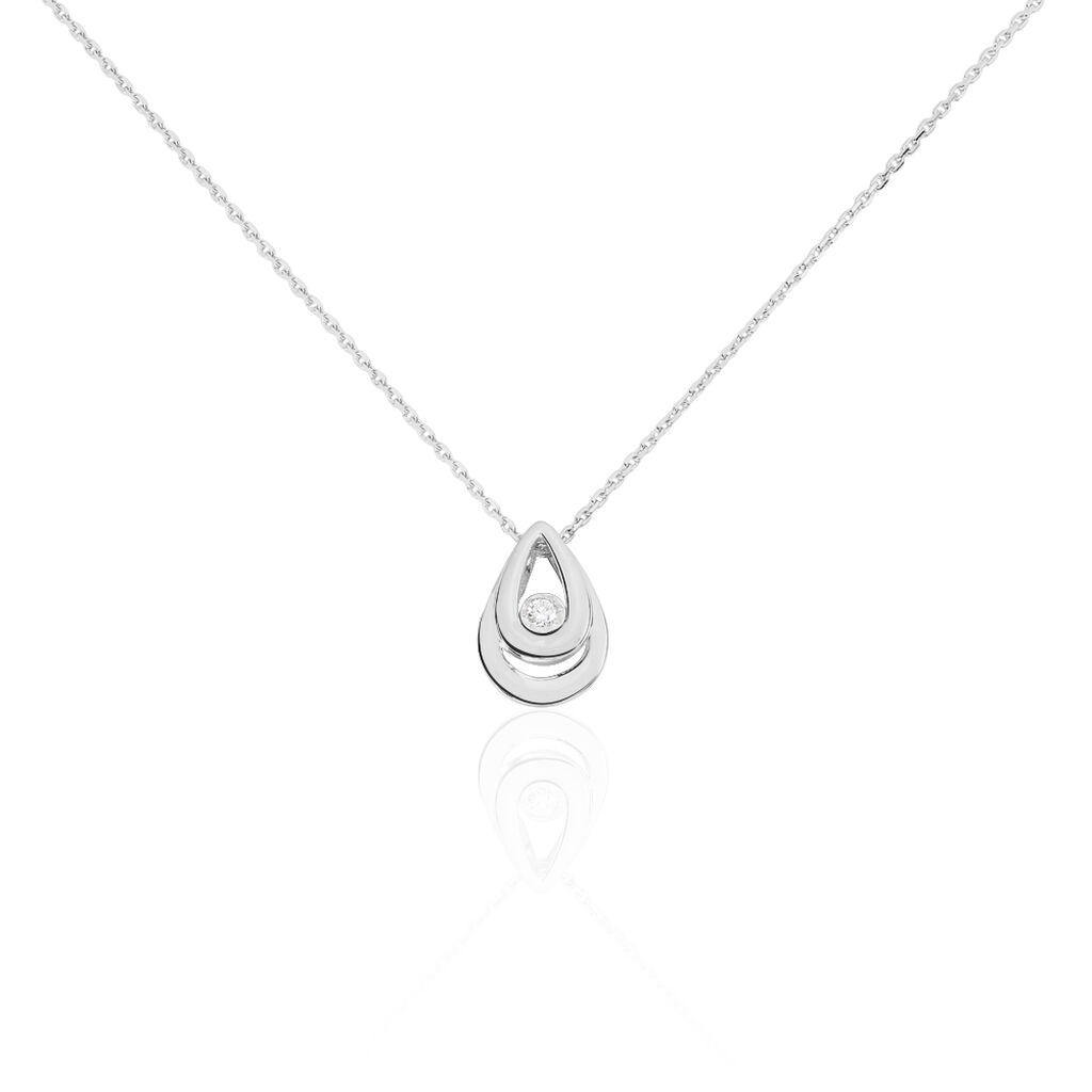 LINDIA Damen Collier Wei&szlig;gold 375 (9 Karat) Diamant Wei&szlig; 0,03 ct Tropfen