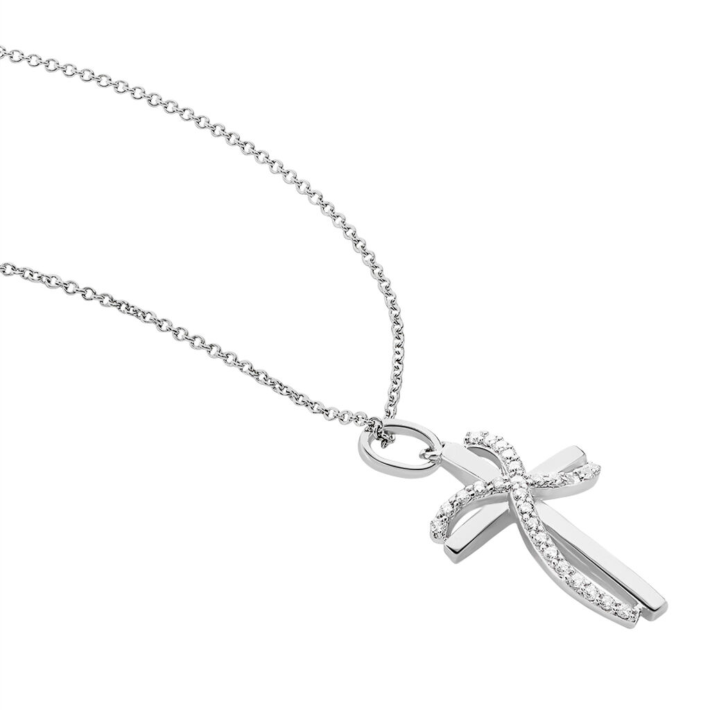 Damen Collier Silber 925 Zirkonia Wei&szlig; Welle