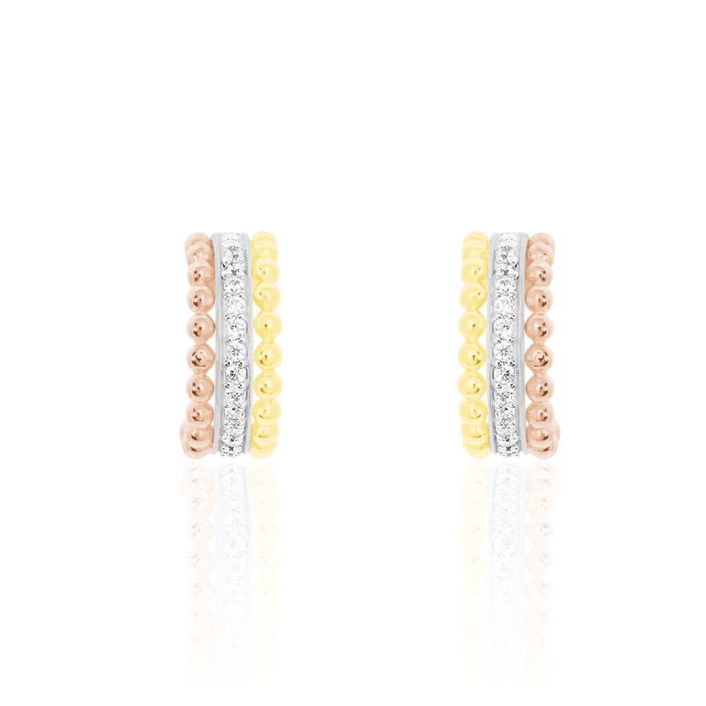 SUMALLA Damen Creolen Vergoldet Tricolor Zirkonia Wei&szlig; B 2 mm