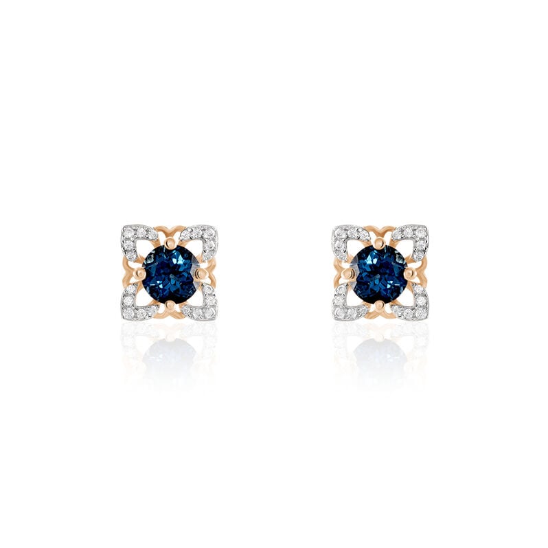 Boucles D'oreilles Or Rose Haia Topaze London Blue Fleurs Oxyde - Spannringe Damen | OROVIVO