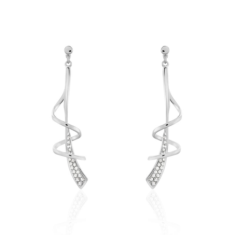 MARIA Damen Ohrringe Lang Silber 925 Zirkonia Weiß Spirale - Ohrringe mit Stein Damen | OROVIVO