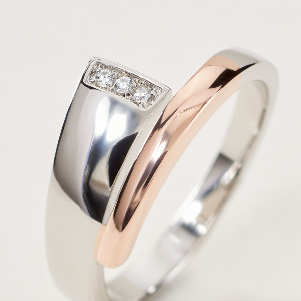 GINNA Damen Ring Silber Bicolor Silber/Ros&eacute;gold 925 Zirkonia Wei&szlig;