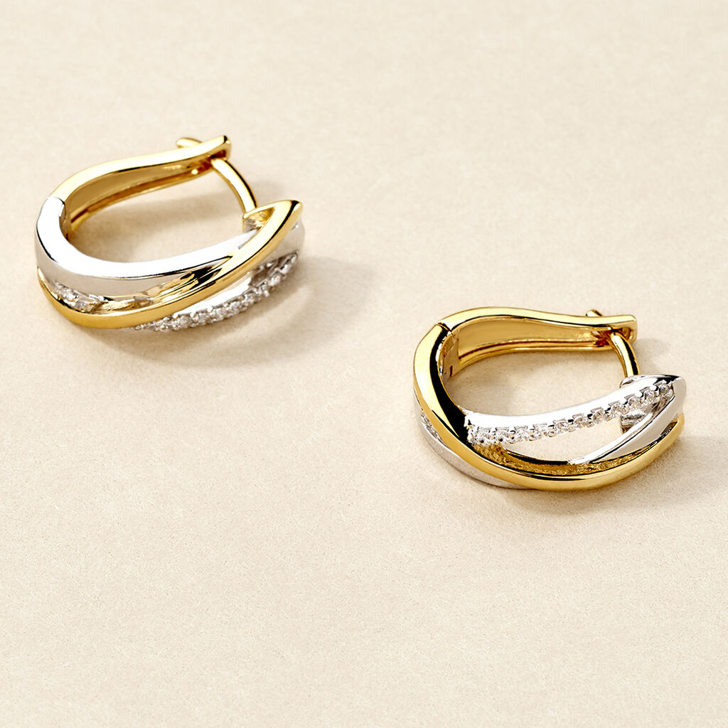 RINI Damen Creolen Gold Bicolor 375 (9 Karat) Zirkonia Wei&szlig;