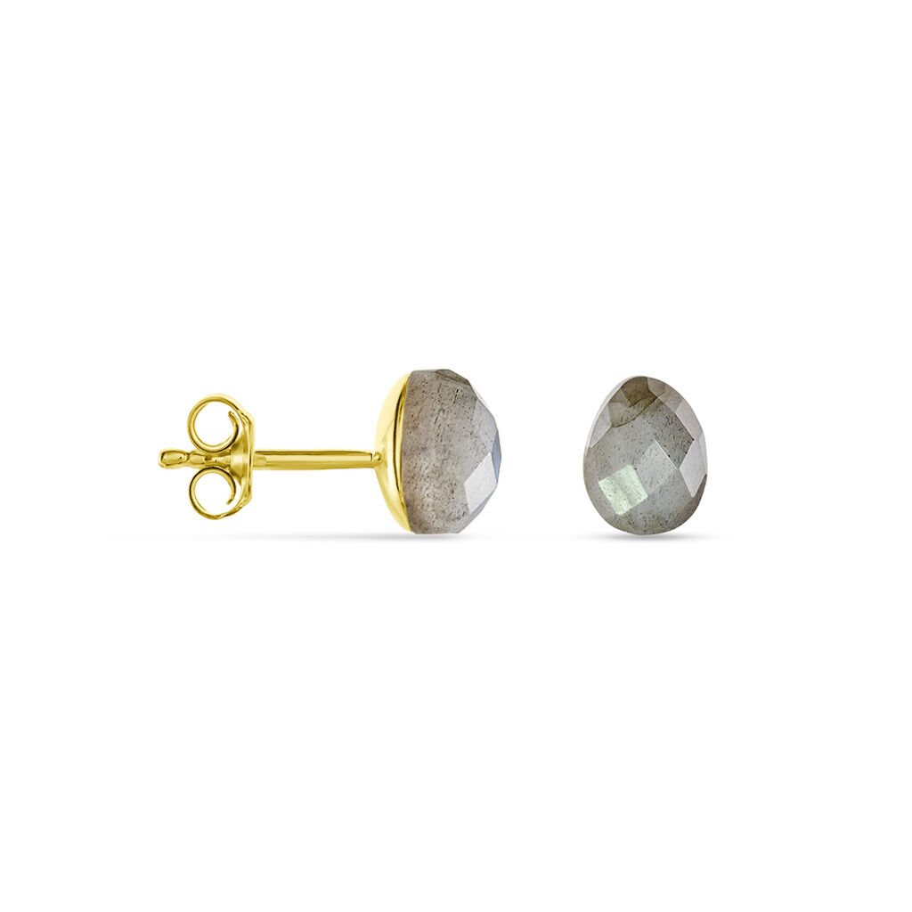 LORA Damen Ohrstecker Silber vergoldet 925 Labradorit Grau 2,8 ct