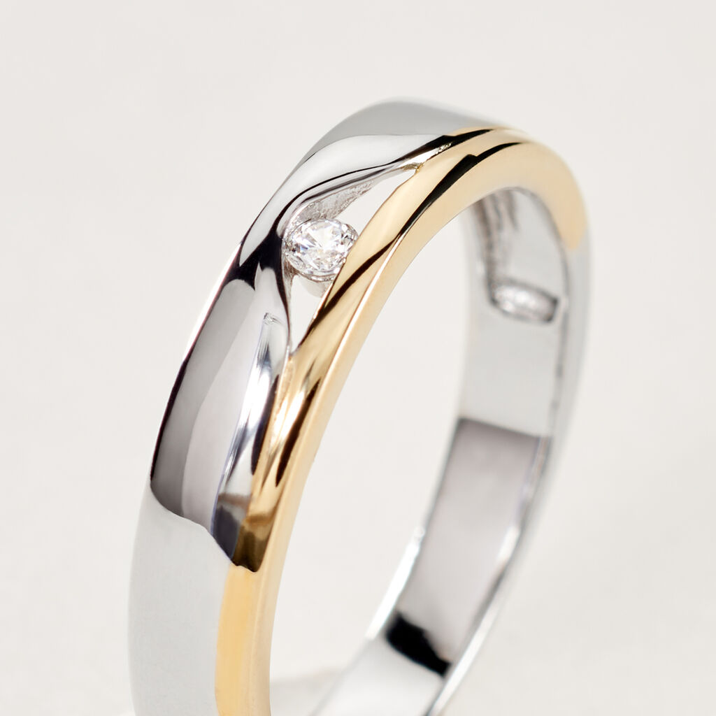 VANINNA Damen Ring Silber Bicolor Gelb/Silber 925 Zirkonia Wei&szlig;