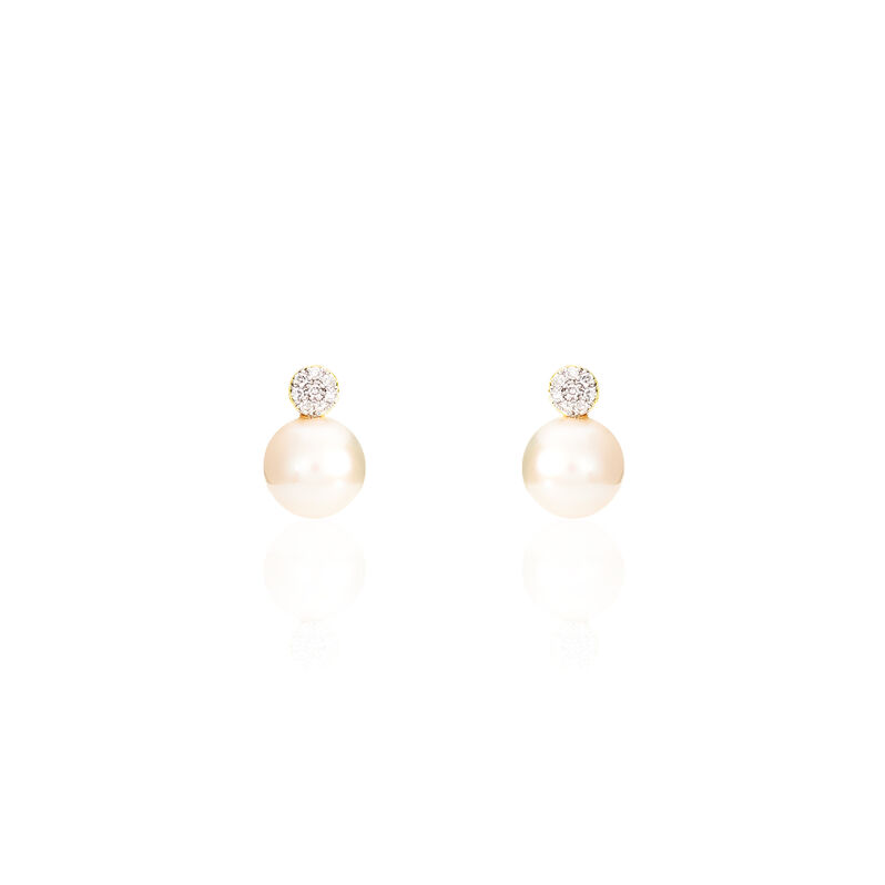 Boucles D'oreilles Puces Anju Or Jaune Perle De Culture Et Diamant - Spannringe Damen | OROVIVO