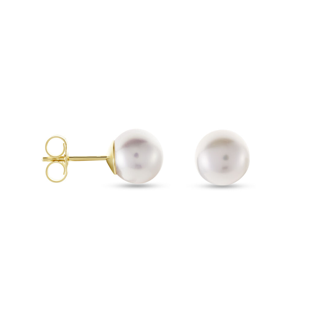 GERRA Damen Ohrstecker Gold 585 (14 Karat) Akoyaperle Perlmutt Ball