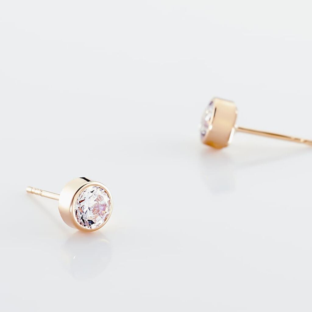ELDA FASSUNG ZARGE Damen Ohrstecker Rosegold 375 (9 Karat) Zirkonia Wei&szlig; Kreis