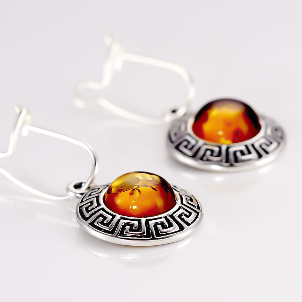 Boucles D'oreilles Argent Vieilli Adar Ambre Cognac - Spannringe Damen | OROVIVO