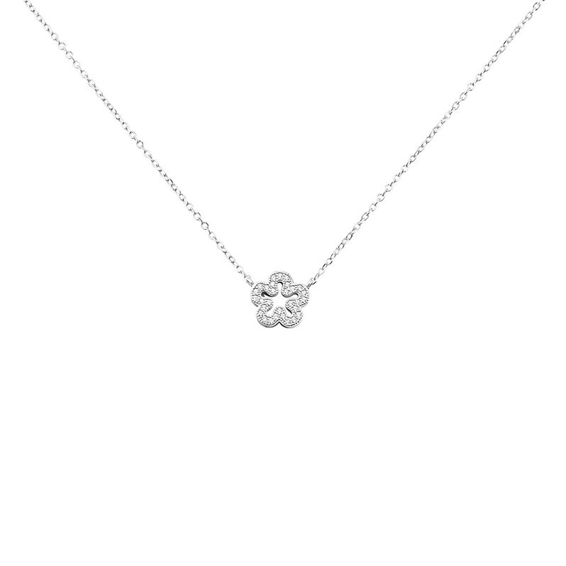 Damen Collier Silber Silber 925 Zirkonia Blume Elodia 0,30mm - Halsketten Damen | OROVIVO