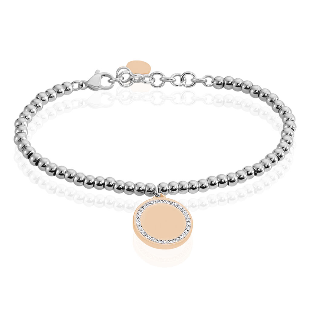 GODINA Damen Armband Edelstahl Bicolor Strass Wei&szlig; Kreis B 4 mm