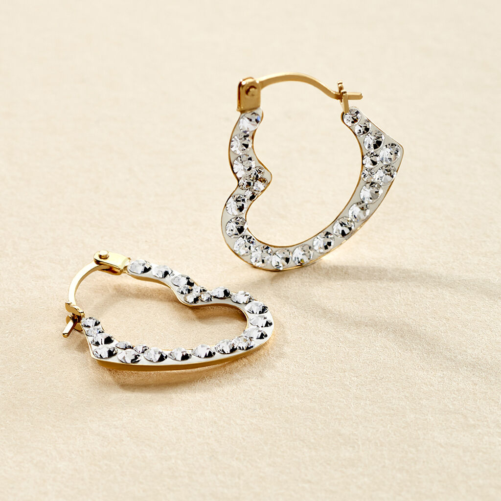 HANNELORE 5 Damen Creolen Gold 375 (9 Karat) Kristall Weiß Herz B 0,65 mm - Creolen Damen | OROVIVO