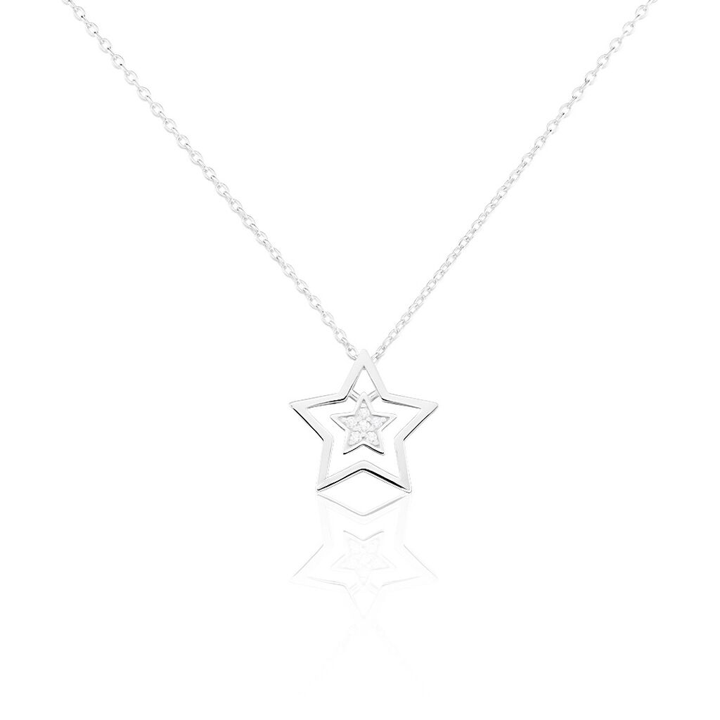 🦚 Damen Collier Silber 925 Zirkonia Stern 1,20mm, Collier mit Stein
