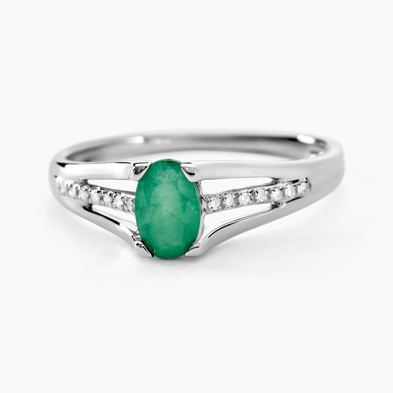 Bague Denise Or Blanc Emeraude Et Diamant - Spannringe Damen | OROVIVO