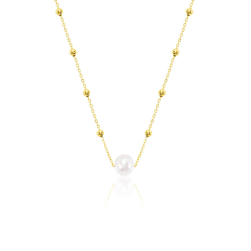 Lorde Damen Collier Silber vergoldet 925 Zuchtperle Weiß, Collier mit Stein