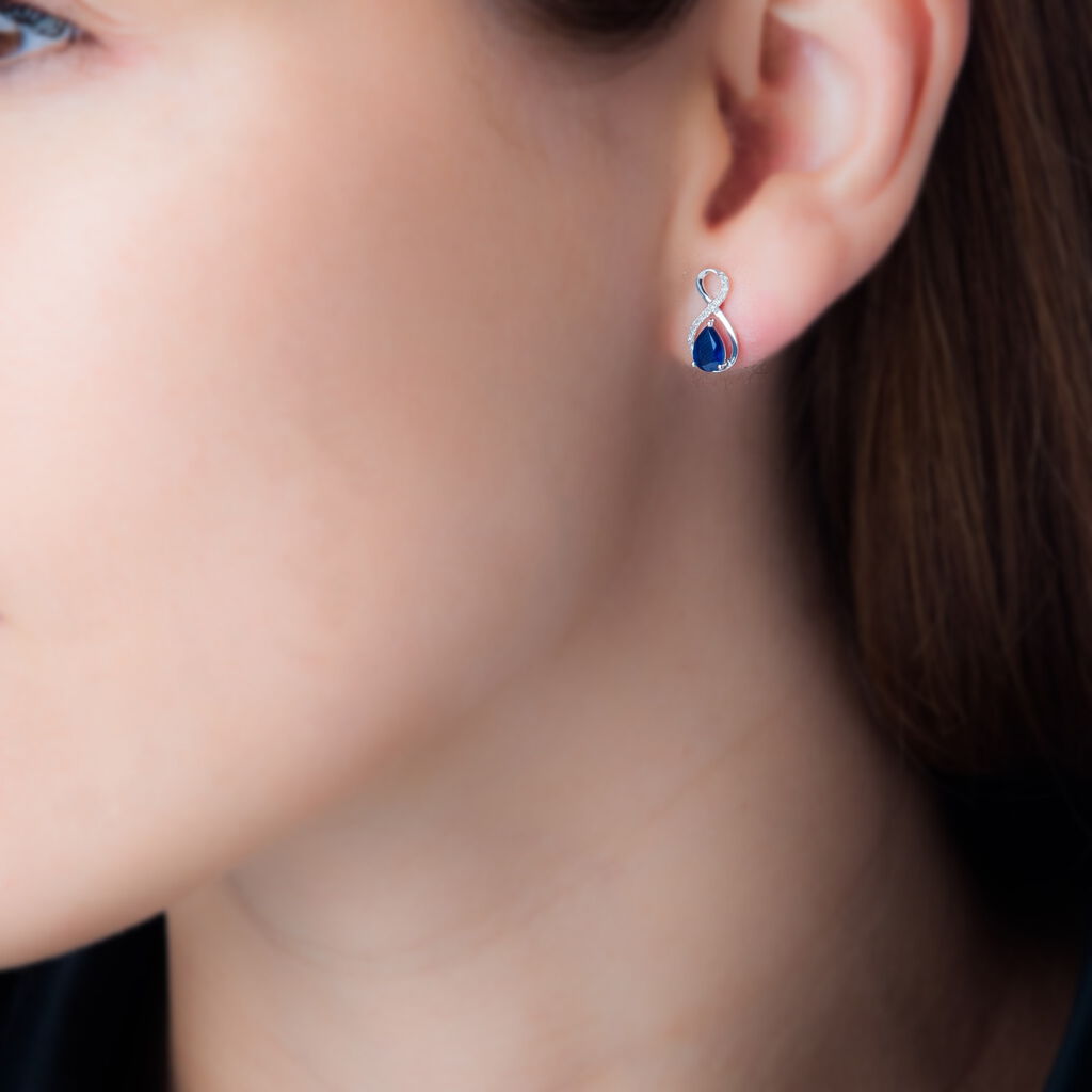 Boucles D'oreilles Puces Odessa Or Blanc Saphir Et Diamant - Spannringe Damen | OROVIVO